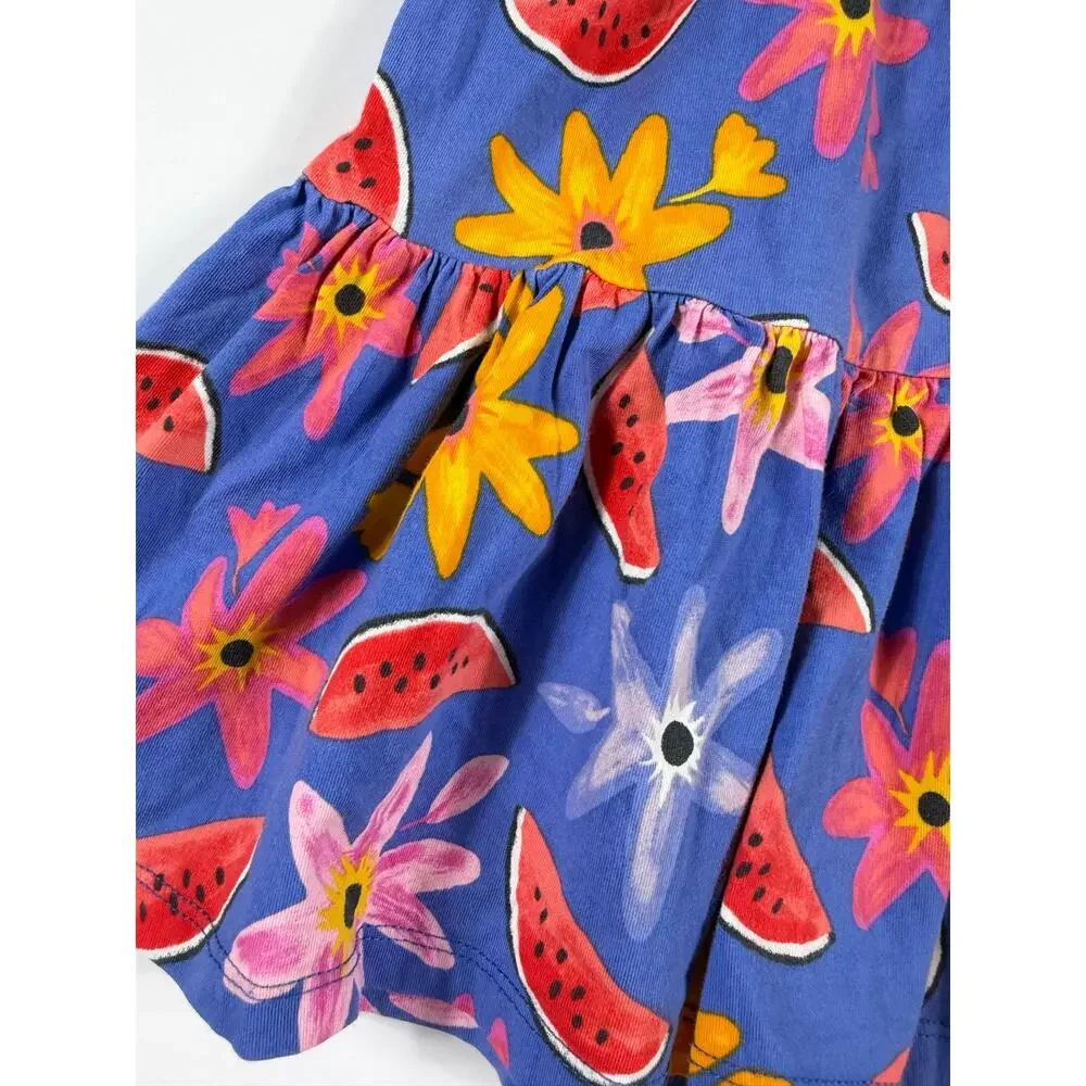 Tea Collection Watermelon Floral Tiered Twirl Dress Blue Size 5